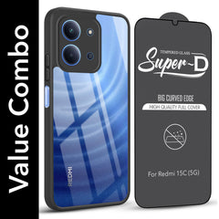 For Redmi 15C Combo with Back Cover and 9H Tempered Glass (Lifetime Anti-Yellow | Crystal Clear Shockproof | Oleophobic Coating Screen Glass)
