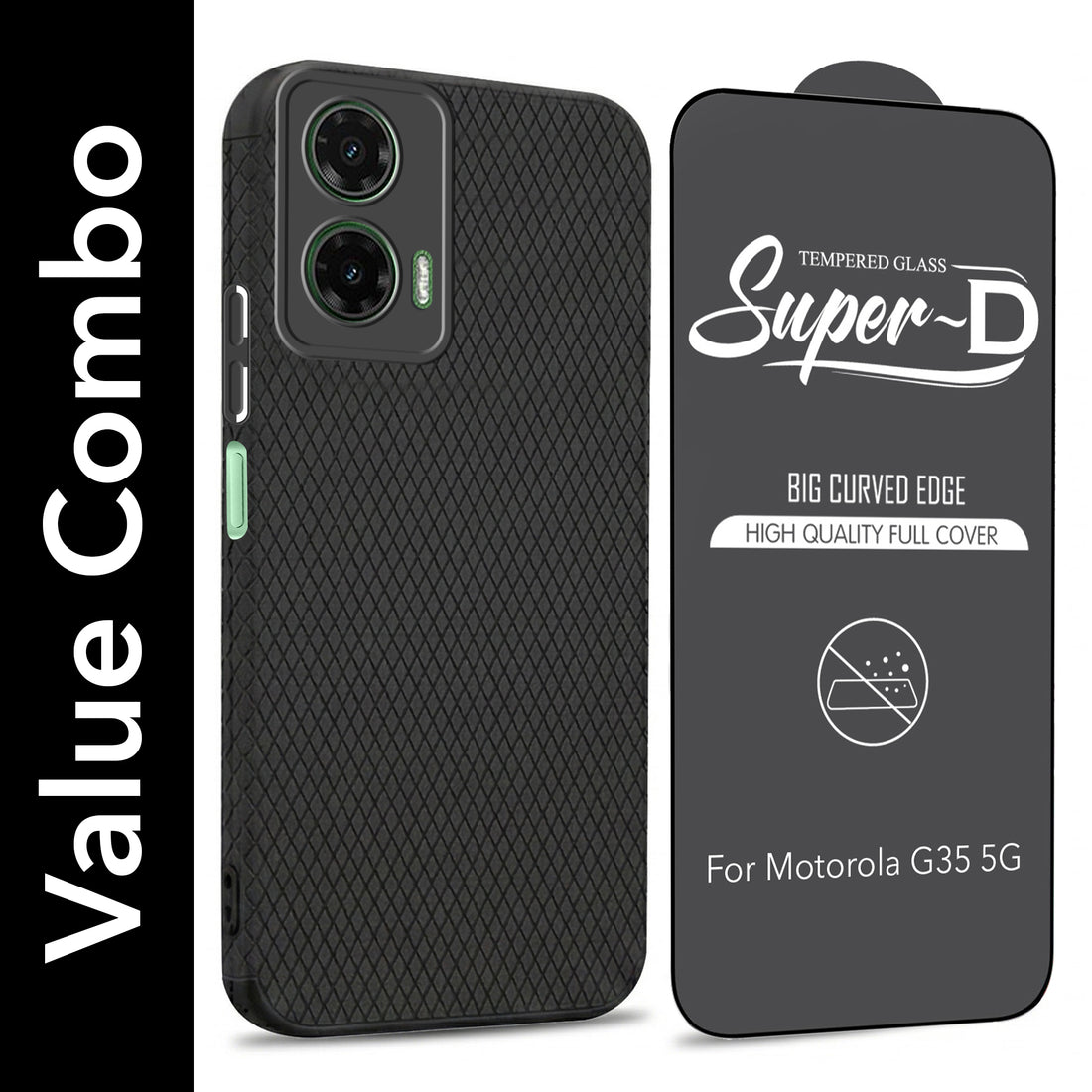 For Motorola Moto G35 5G Combo with Back Cover and 9H Tempered Glass (Liquid Silicone | Camera Protection | Oleophobic Coating Screen Glass)