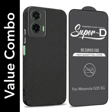 For Motorola Moto G35 5G Combo with Back Cover and 9H Tempered Glass (Liquid Silicone | Camera Protection | Oleophobic Coating Screen Glass)