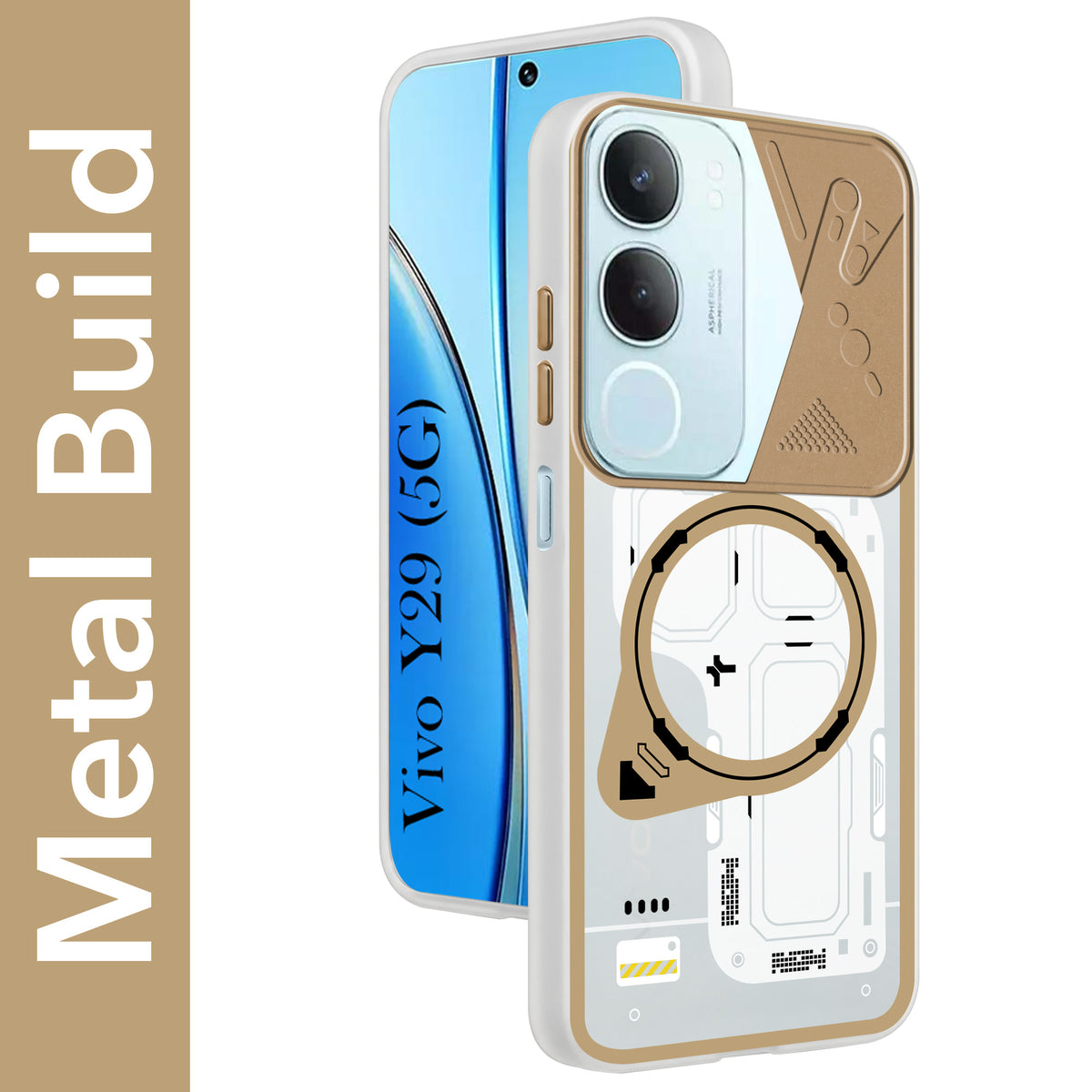 For Vivo Y29 Metallic Back Cover Case (Metallic Camera Protection & Buttons | Translucent Milky Shade | Hard Polycarbonate)