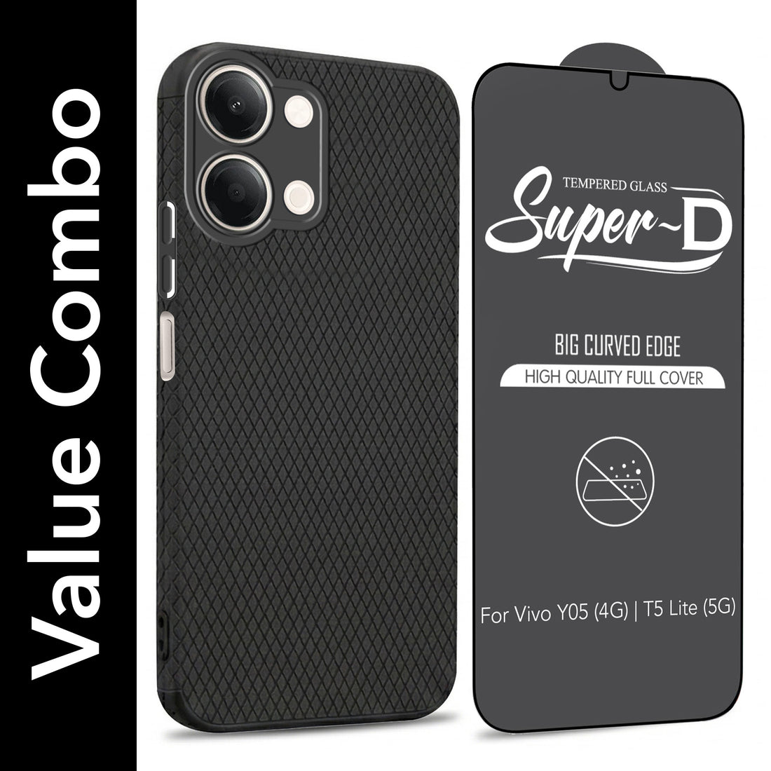 For Vivo Y05 (4G) | Vivo T5 Lite (5G)  Combo with Back Cover and 9H Tempered Glass (Liquid Silicone | Camera Protection | Oleophobic Coating Screen Glass)