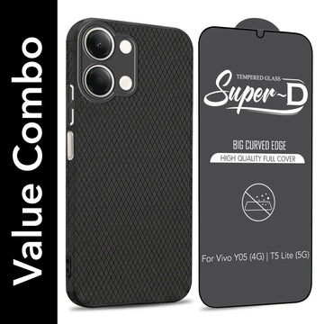 For Vivo Y05 (4G) | Vivo T5 Lite (5G)  Combo with Back Cover and 9H Tempered Glass (Liquid Silicone | Camera Protection | Oleophobic Coating Screen Glass)