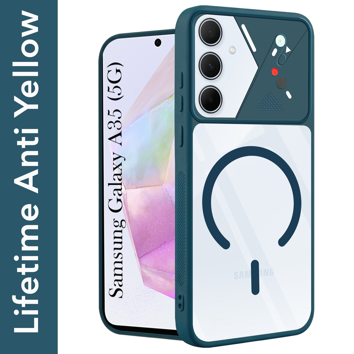 For Samsung Galaxy A35 5G Back Cover Case Lifetime Anti-Yellow Clear (Camera Protection | Side Grip | Wireless MagSafe Compatible)