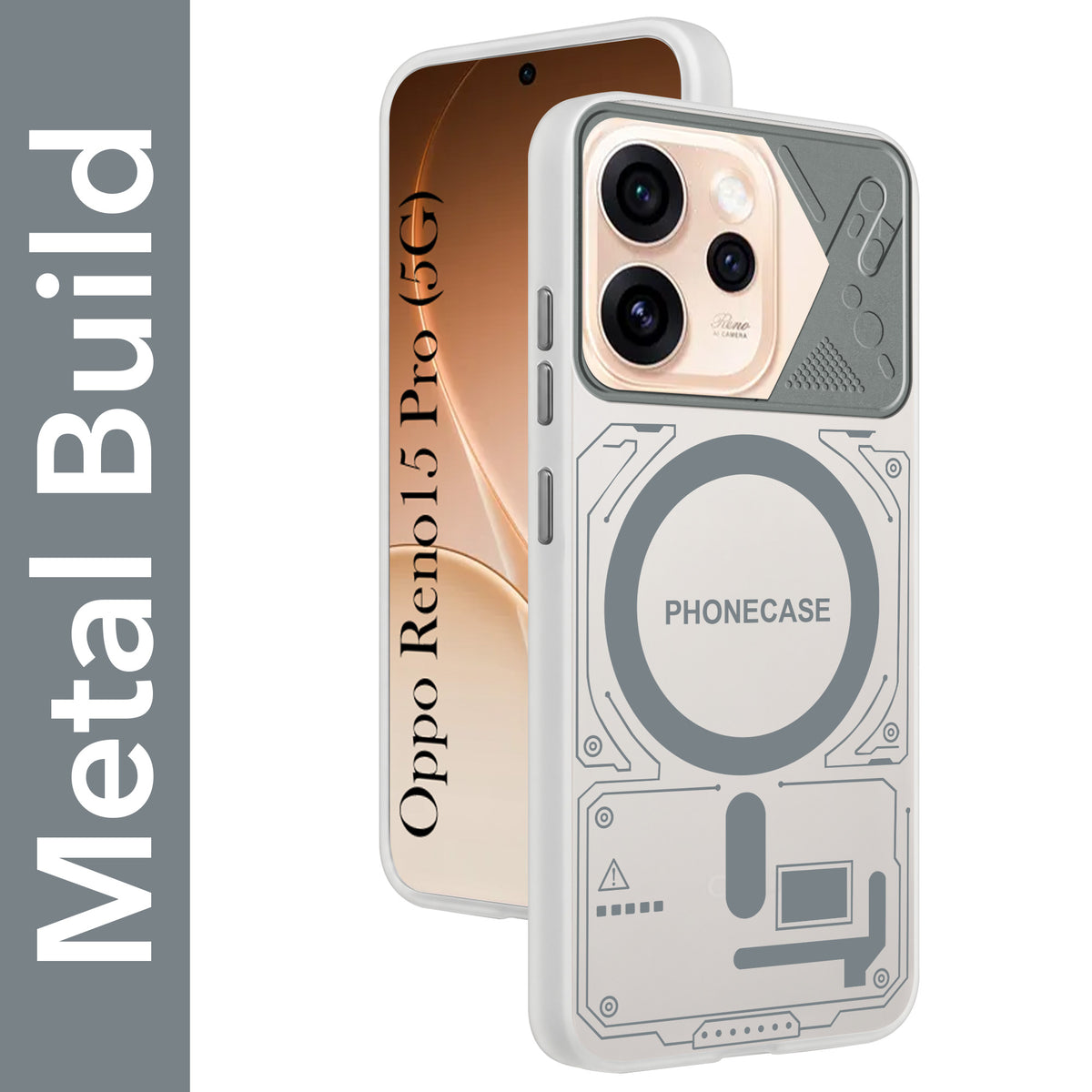 For Oppo Reno15 Pro 5G | Oppo Reno 15 Pro 5G Metallic Back Cover Case (Metallic Camera Protection & Buttons | Translucent Milky Shade | Hard Polycarbonate)