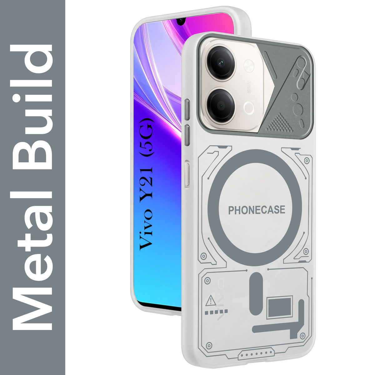 For Vivo Y11 | Vivo Y21 5G Metallic Back Cover Case (Metallic Camera Protection & Buttons | Translucent Milky Shade | Hard Polycarbonate)