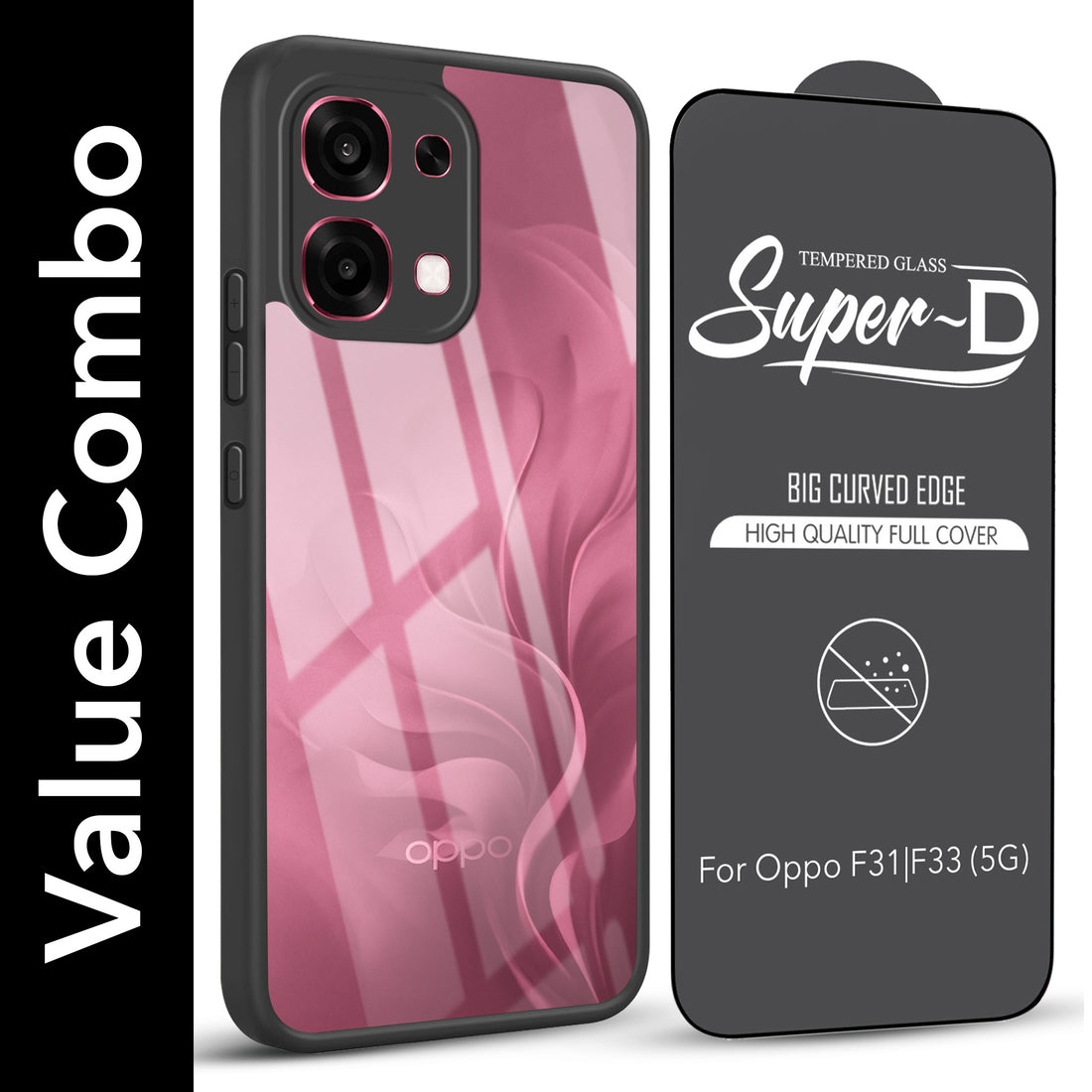 For Oppo F31 5G | Oppo F33 5G Combo with Back Cover and 9H Tempered Glass (Lifetime Anti-Yellow | Crystal Clear Shockproof | Oleophobic Coating Screen Glass)