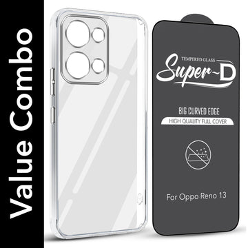 For Oppo Reno13 5G | Oppo Reno 13 5G Combo with Back Cover and 9H Tempered Glass (Liquid Silicone | Camera Protection | Oleophobic Coating Screen Glass)