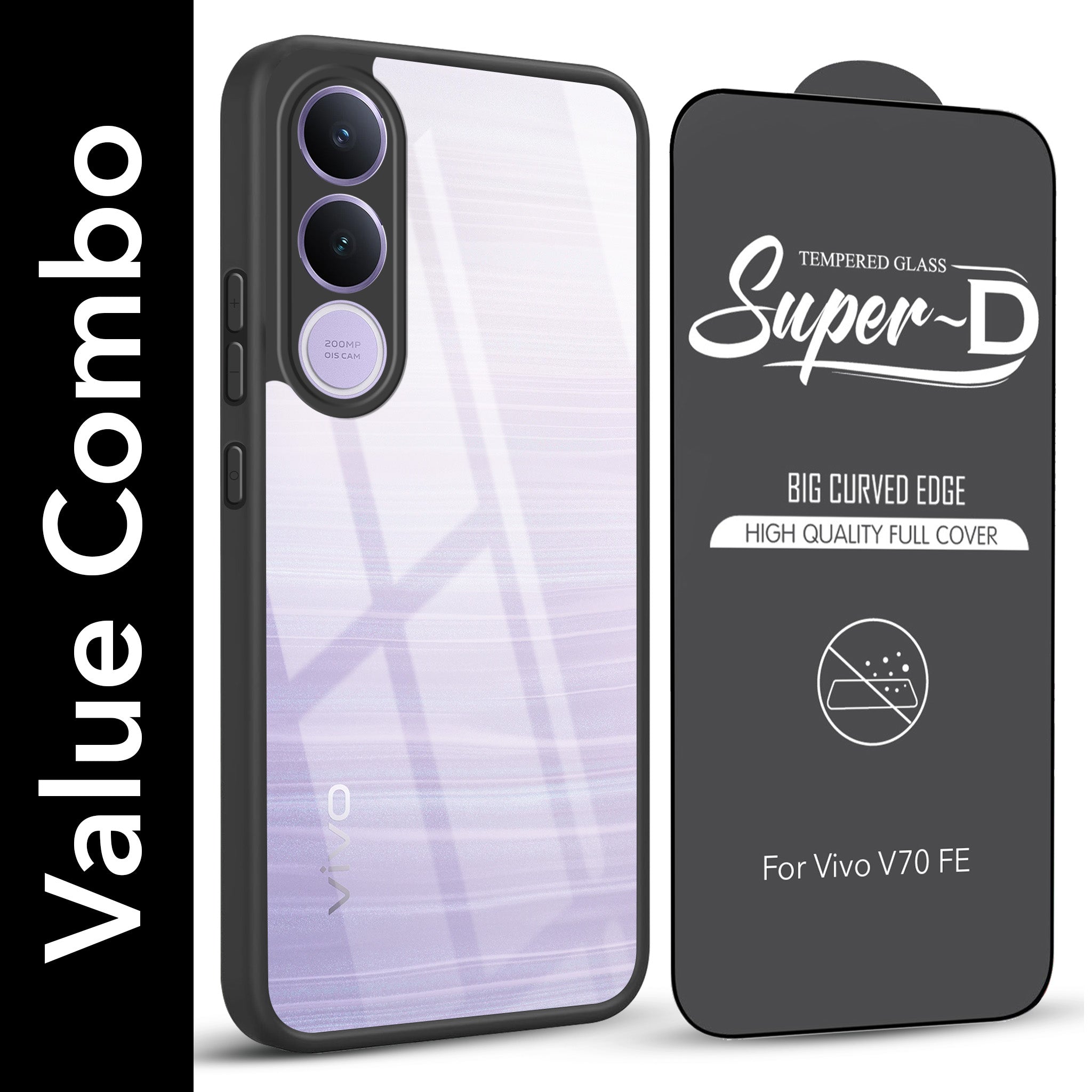 For Vivo V70 FE 5G Combo with Back Cover and 9H Tempered Glass (Lifetime Anti-Yellow | Crystal Clear Shockproof | Oleophobic Coating Screen Glass)