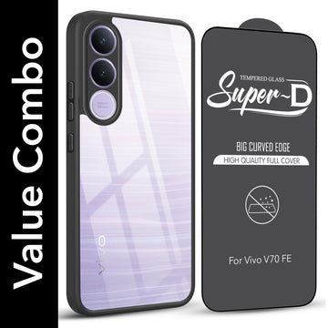 For Vivo V70 FE 5G Combo with Back Cover and 9H Tempered Glass (Lifetime Anti-Yellow | Crystal Clear Shockproof | Oleophobic Coating Screen Glass)