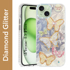 For Apple iPhone 15 Plus Back Cover Case (Luxury Floral Glitter Cute Butterfly | Diamond Studded Camera Bump | Girls & Women Design)