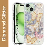 For Apple iPhone 15 Plus Back Cover Case (Luxury Floral Glitter Cute Butterfly | Diamond Studded Camera Bump | Girls & Women Design)