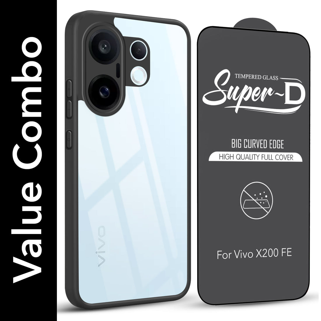 For Vivo X200 FE Combo with Back Cover and 9H Tempered Glass (Lifetime Anti-Yellow | Crystal Clear Shockproof | Oleophobic Coating Screen Glass)