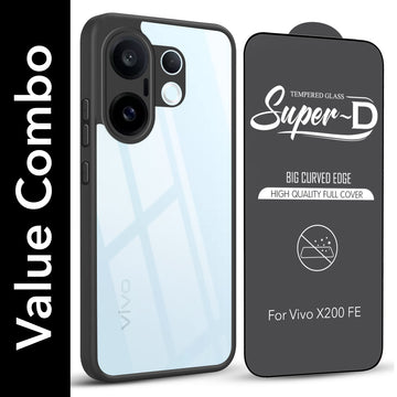 For Vivo X200 FE Combo with Back Cover and 9H Tempered Glass (Lifetime Anti-Yellow | Crystal Clear Shockproof | Oleophobic Coating Screen Glass)