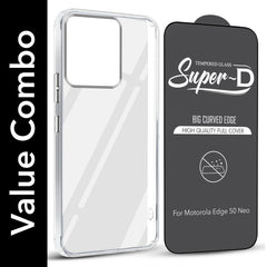 For Motorola Moto Edge 50 Neo Combo with Back Cover and 9H Tempered Glass (Lifetime Anti-Yellow | Sleek Hard Crystal | Oleophobic Coating Screen Glass)