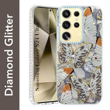 For Samsung Galaxy S24 Ultra Back Cover Case (Luxury Floral Glitter Cute Butterfly | Diamond Studded Camera Bump | Girls & Women Design)