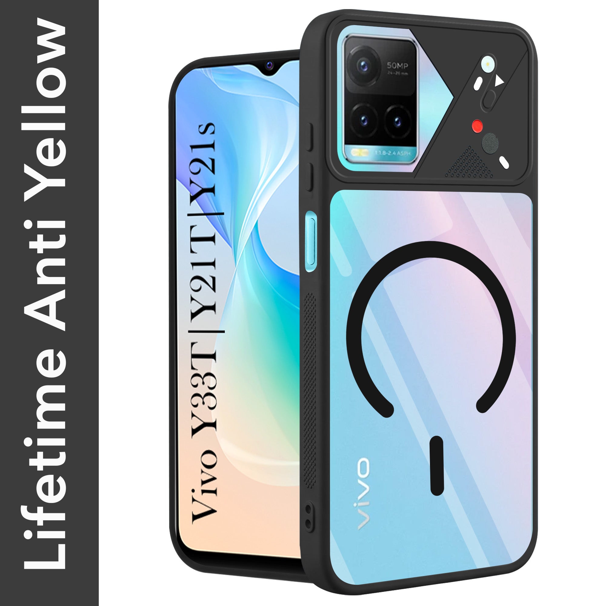 For Vivo Y33T | Vivo Y21T | Vivo Y21s Back Cover Case Lifetime Anti-Yellow Clear (Camera Protection | Side Grip | Wireless MagSafe Compatible)