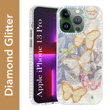 For Apple iPhone 13 Pro Back Cover Case (Luxury Floral Glitter Cute Butterfly | Diamond Studded Camera Bump | Girls & Women Design)