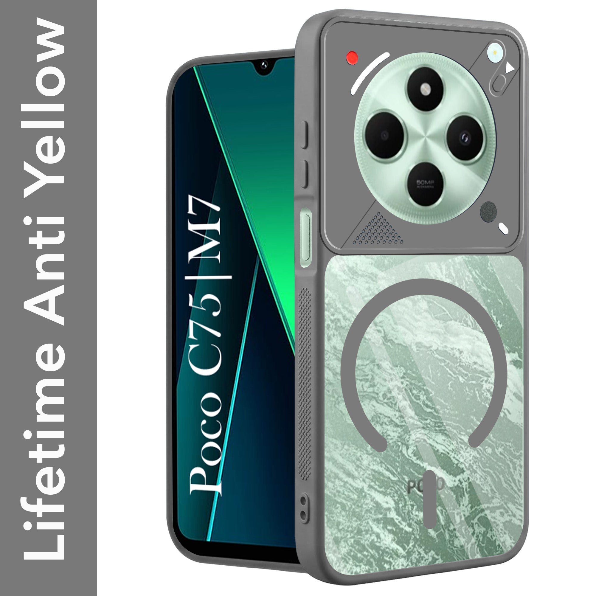 For Poco C75 | Poco M7 Back Cover Case Lifetime Anti-Yellow Clear (Camera Protection | Side Grip | Wireless MagSafe Compatible)