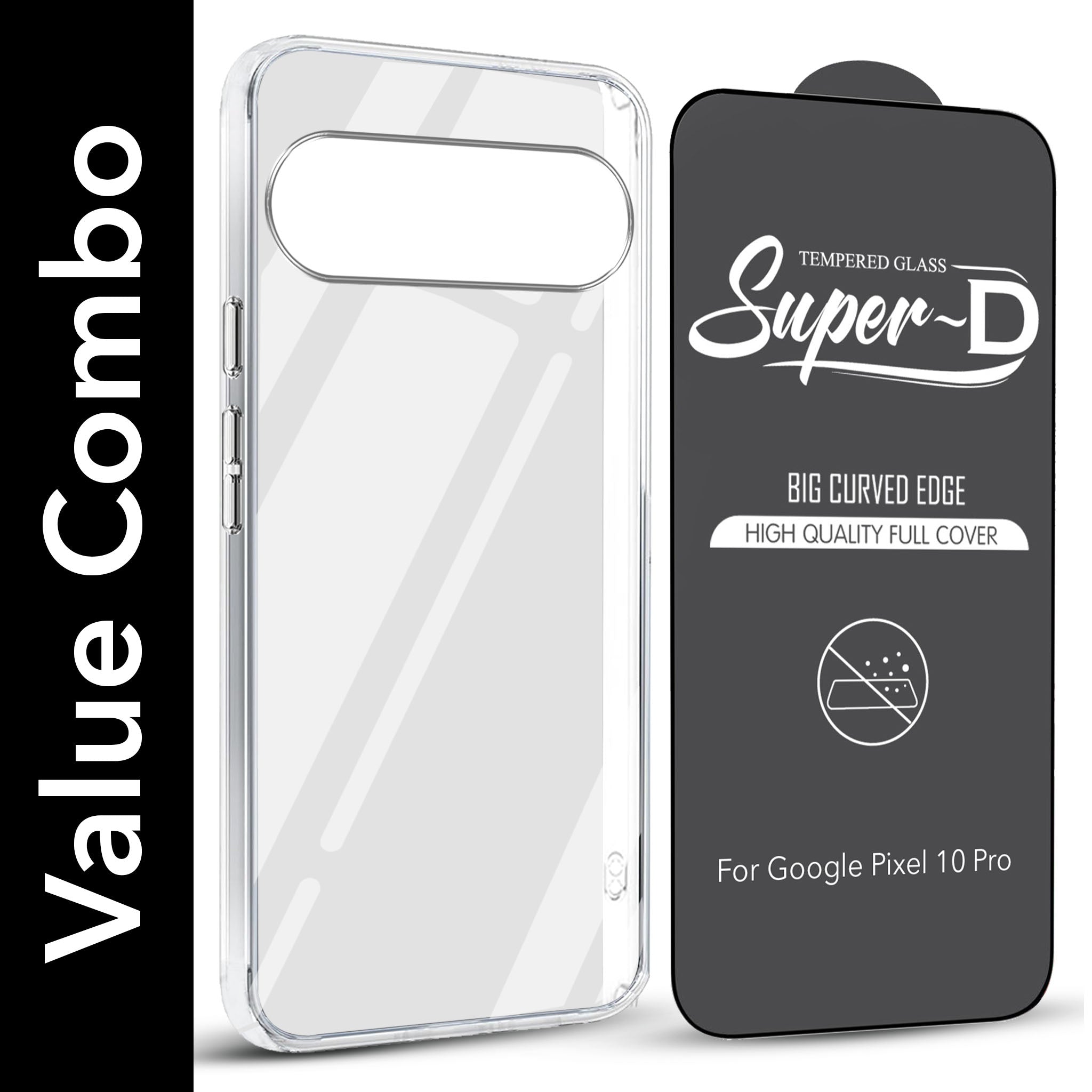For Google Pixel 10 Pro Combo with Back Cover and 9H Tempered Glass (Lifetime Anti-Yellow | Sleek Hard Crystal | Oleophobic Coating Screen Glass)