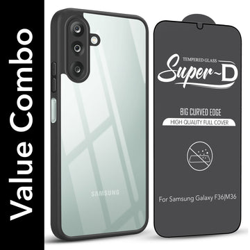 For Samsung Galaxy M36 | Samsung Galaxy F36 Combo with Back Cover and 9H Tempered Glass (Lifetime Anti-Yellow | Crystal Clear Shockproof | Oleophobic Coating Screen Glass)