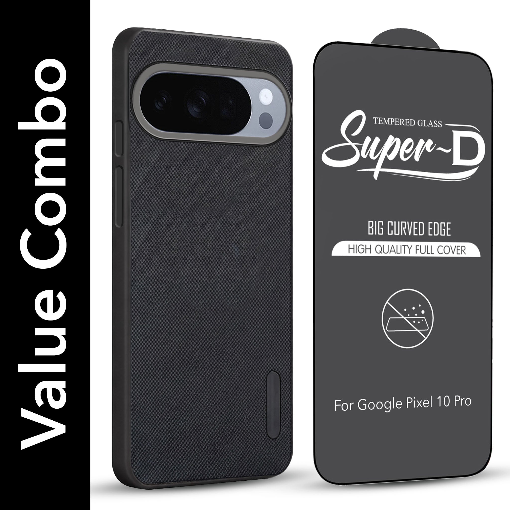 For Google Pixel 10 Pro Combo (Textured Grip Design | Micro-Fiber Cloth Inside | Oleophobic Coating Screen Glass)