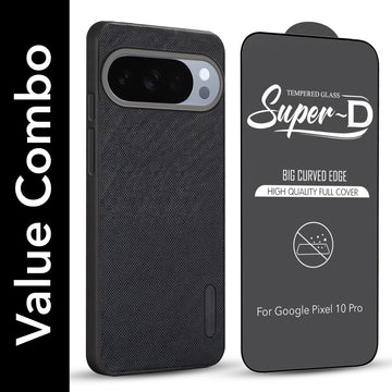 For Google Pixel 10 Pro Combo (Textured Grip Design | Micro-Fiber Cloth Inside | Oleophobic Coating Screen Glass)