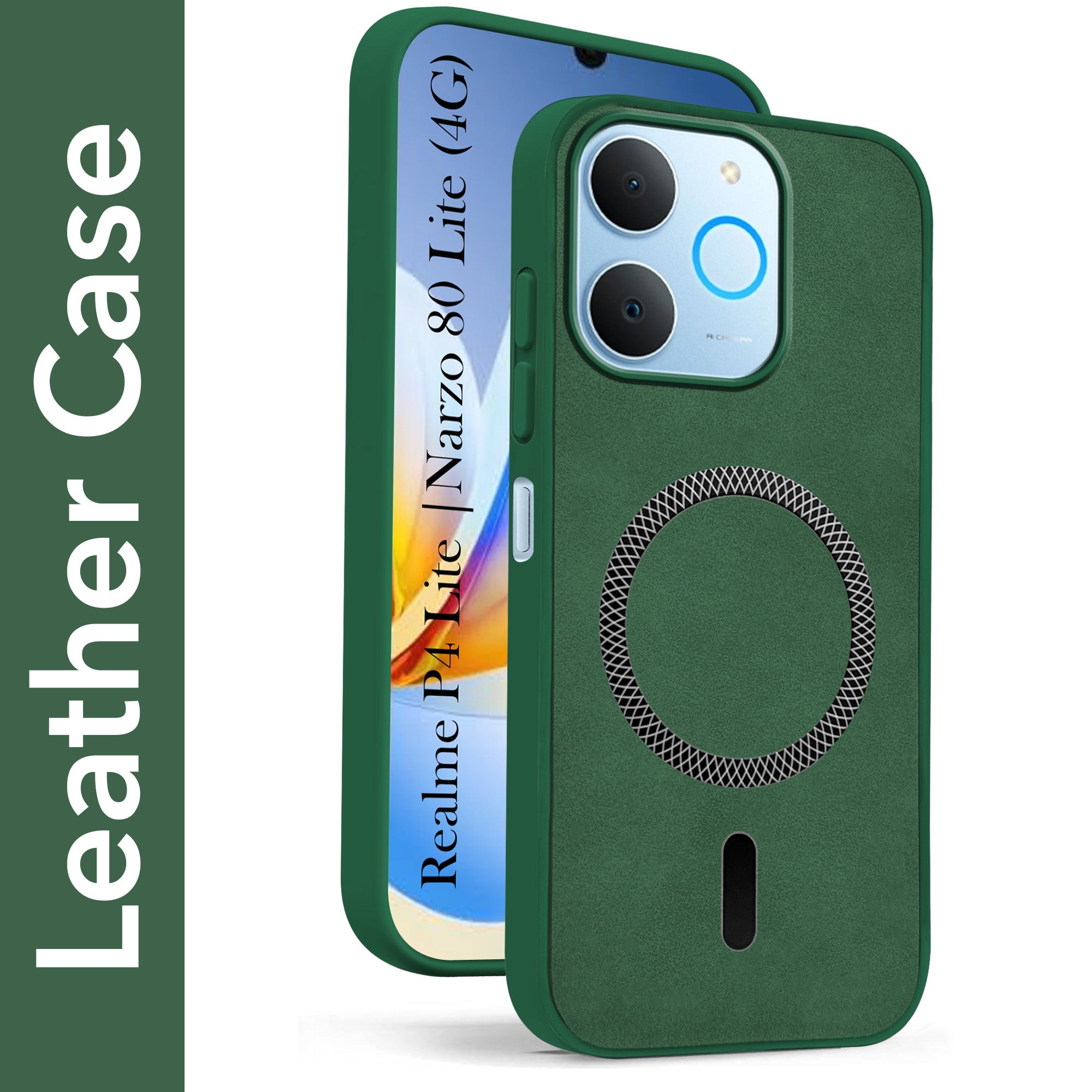 For Realme P4 Lite | Realme Narzo 80 Lite 4G Back Cover Case Leather Finish (MagSafe Compatible Wireless Charging | Soft Touch | Camera Bump Protection)