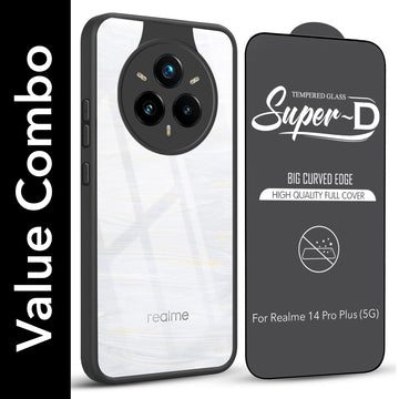 For Realme 14 Pro Plus 5G Combo with Back Cover and 9H Tempered Glass (Lifetime Anti-Yellow | Crystal Clear Shockproof | Oleophobic Coating Screen Glass)