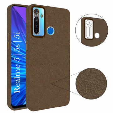 For Realme 5 | 5s | 5i Back Cover Case (Glass Like Camera Protection | Leather Feel | Minimalist Professional Grip)