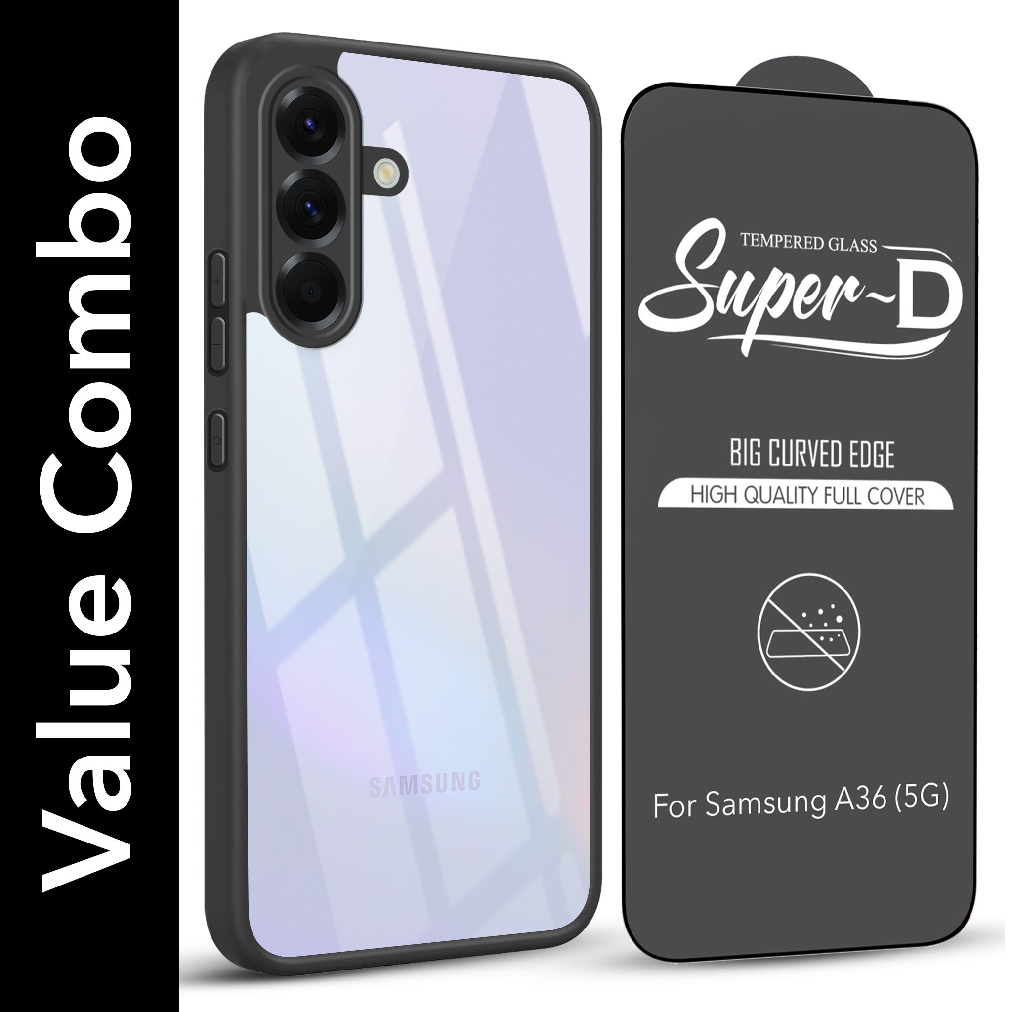 For Samsung Galaxy A36 5G Combo with Back Cover and 9H Tempered Glass (Lifetime Anti-Yellow | Crystal Clear Shockproof | Oleophobic Coating Screen Glass)