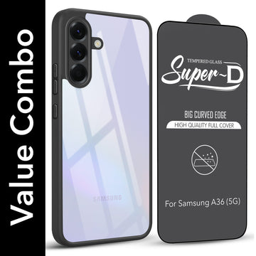 For Samsung Galaxy A36 5G Combo with Back Cover and 9H Tempered Glass (Lifetime Anti-Yellow | Crystal Clear Shockproof | Oleophobic Coating Screen Glass)