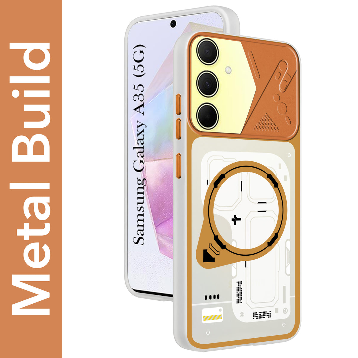 For Samsung Galaxy A35 5G Metallic Back Cover Case (Metallic Camera Protection & Buttons | Translucent Milky Shade | Hard Polycarbonate)