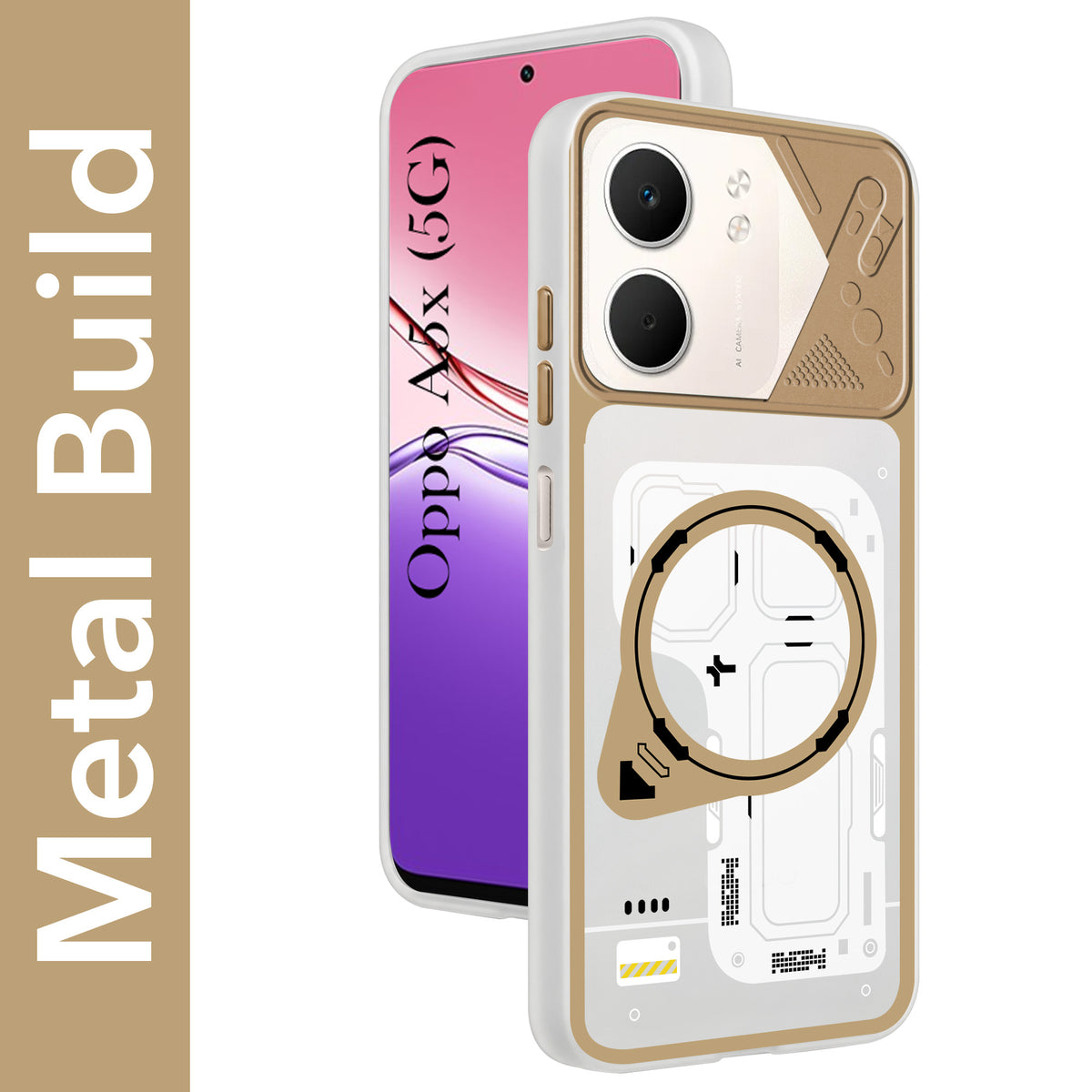 For Oppo A5X Metallic Back Cover Case (Metallic Camera Protection & Buttons | Translucent Milky Shade | Hard Polycarbonate)
