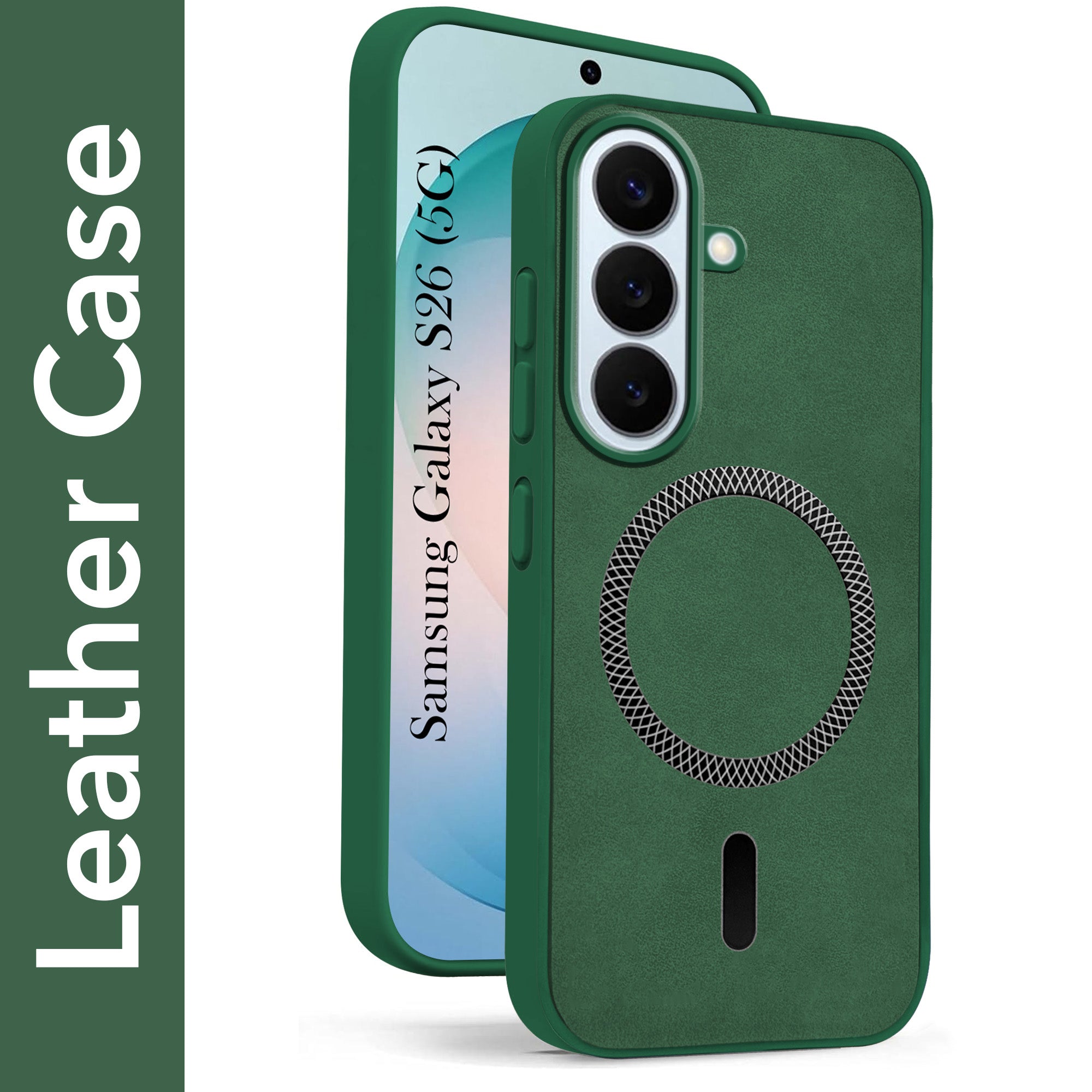 For Samsung Galaxy S26 5G Back Cover Case Leather Finish (MagSafe Compatible Wireless Charging | Soft Touch | Camera Bump Protection)