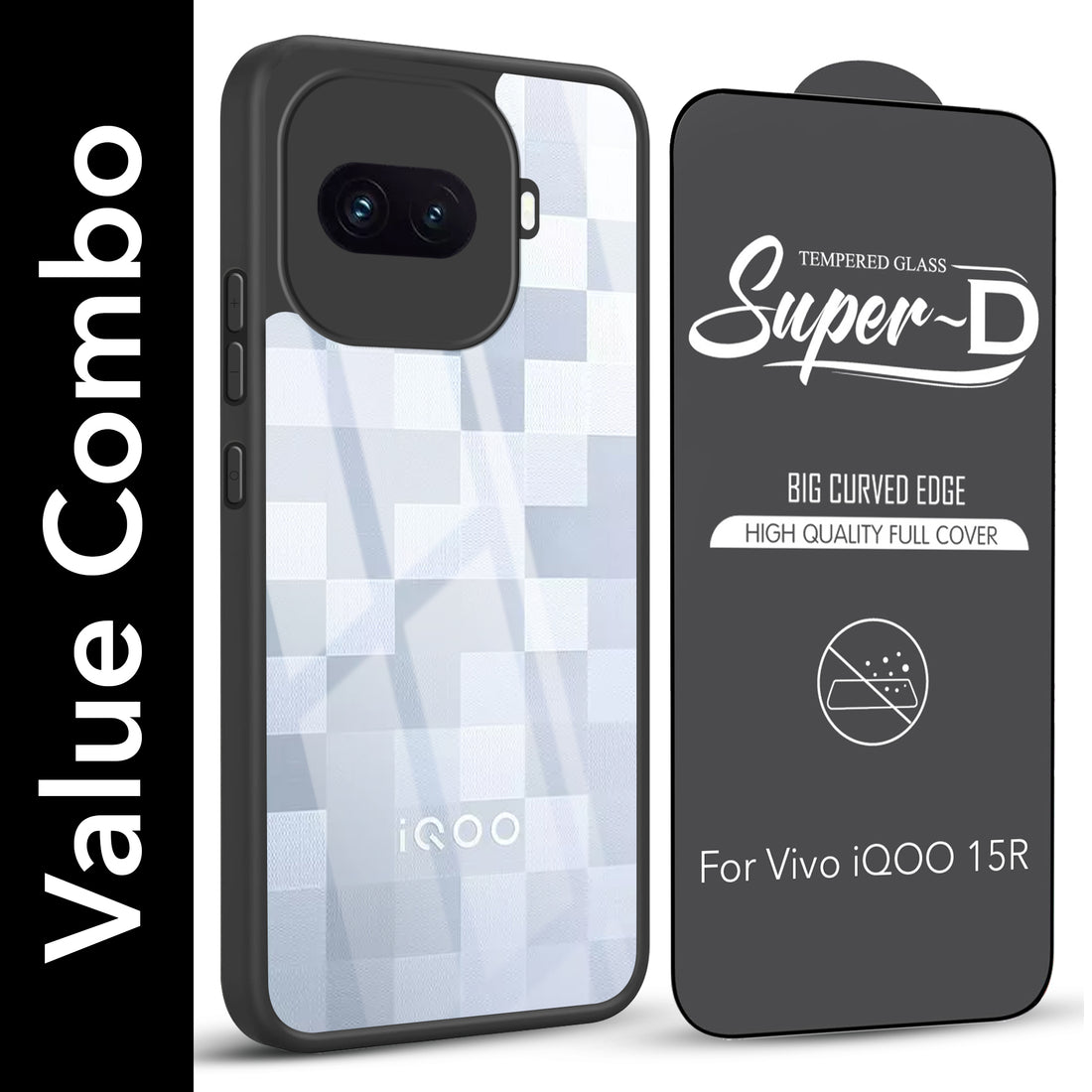 For Vivo iQOO 15R 5G Combo with Back Cover and 9H Tempered Glass (Lifetime Anti-Yellow | Crystal Clear Shockproof | Oleophobic Coating Screen Glass)