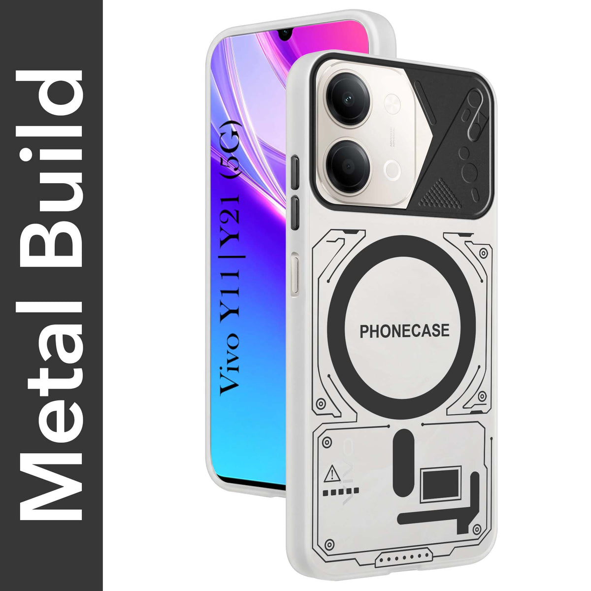 For Vivo Y11 | Vivo Y21 5G Metallic Back Cover Case (Metallic Camera Protection & Buttons | Translucent Milky Shade | Hard Polycarbonate)