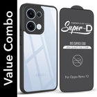 For Oppo Reno13 5G | Oppo Reno 13 5G Combo with Back Cover and 9H Tempered Glass (Lifetime Anti-Yellow | Crystal Clear Shockproof | Oleophobic Coating Screen Glass)