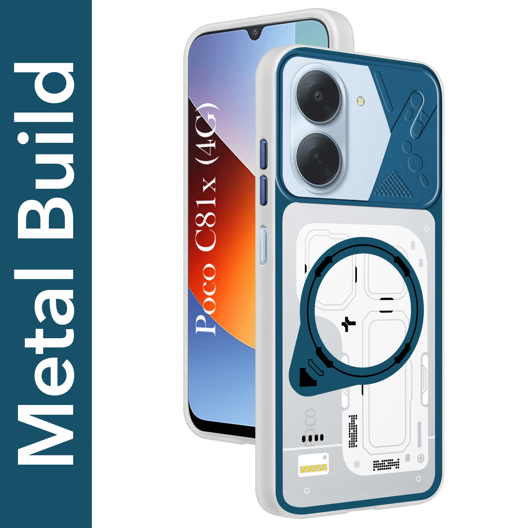 For Poco C81x Metallic Back Cover Case (Metallic Camera Protection & Buttons | Translucent Milky Shade | Hard Polycarbonate)