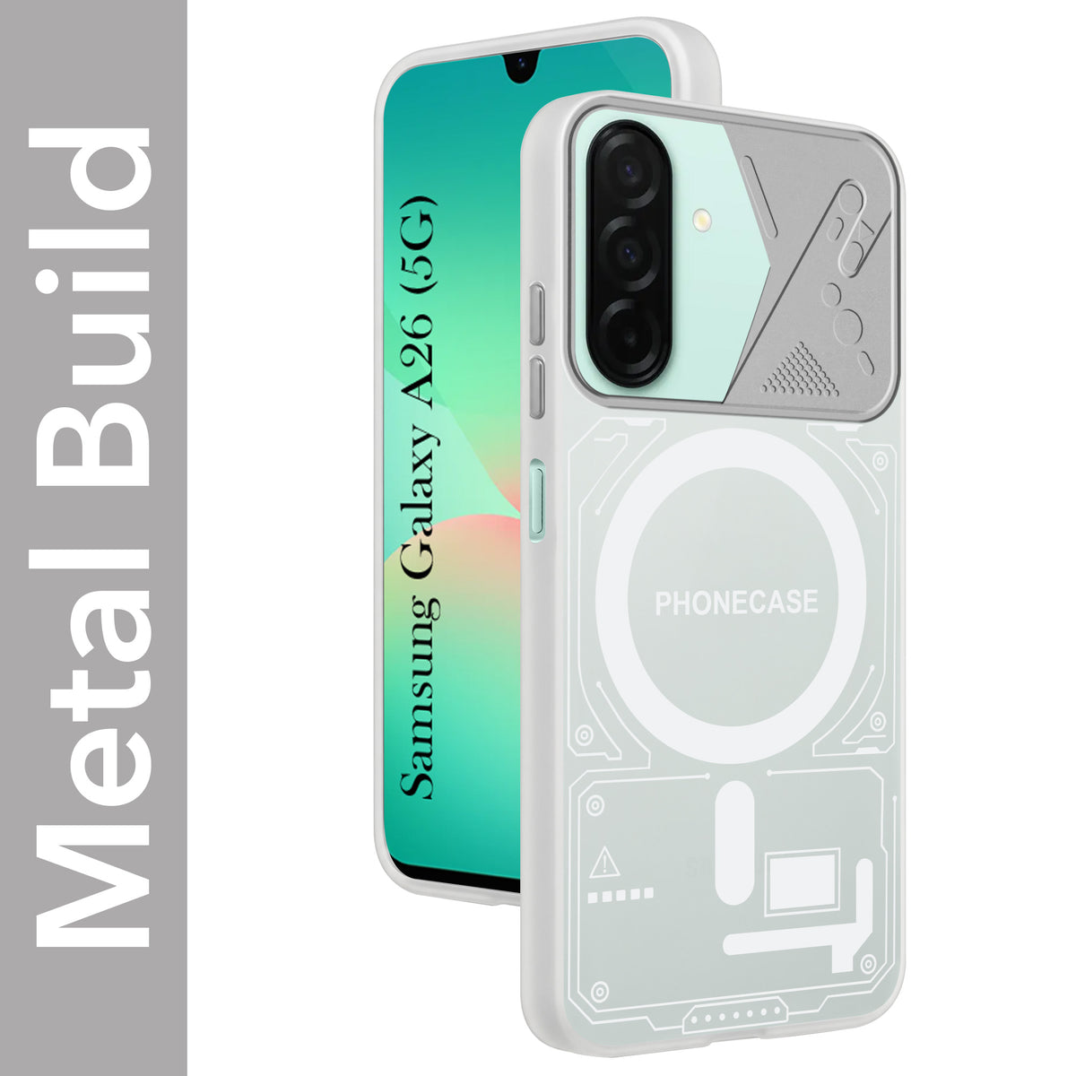 For Samsung Galaxy A26 5G Metallic Back Cover Case (Metallic Camera Protection & Buttons | Translucent Milky Shade | Hard Polycarbonate)