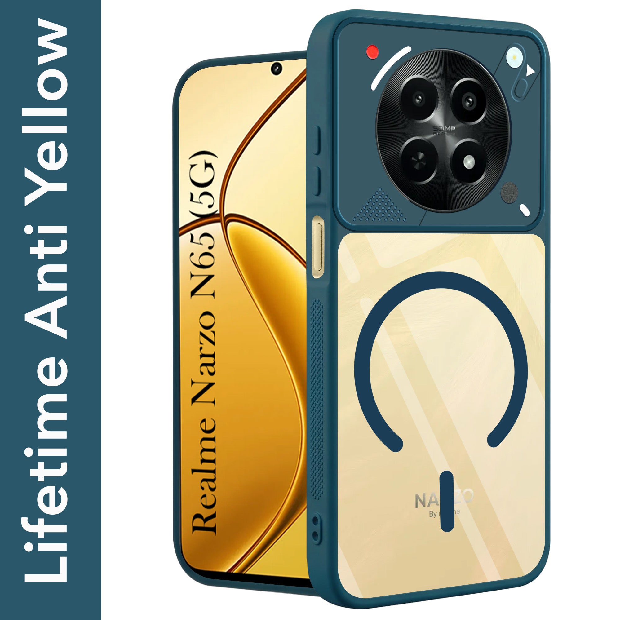 For Realme Narzo N65 5G Back Cover Case Lifetime Anti-Yellow Clear (Camera Protection | Side Grip | Wireless MagSafe Compatible)