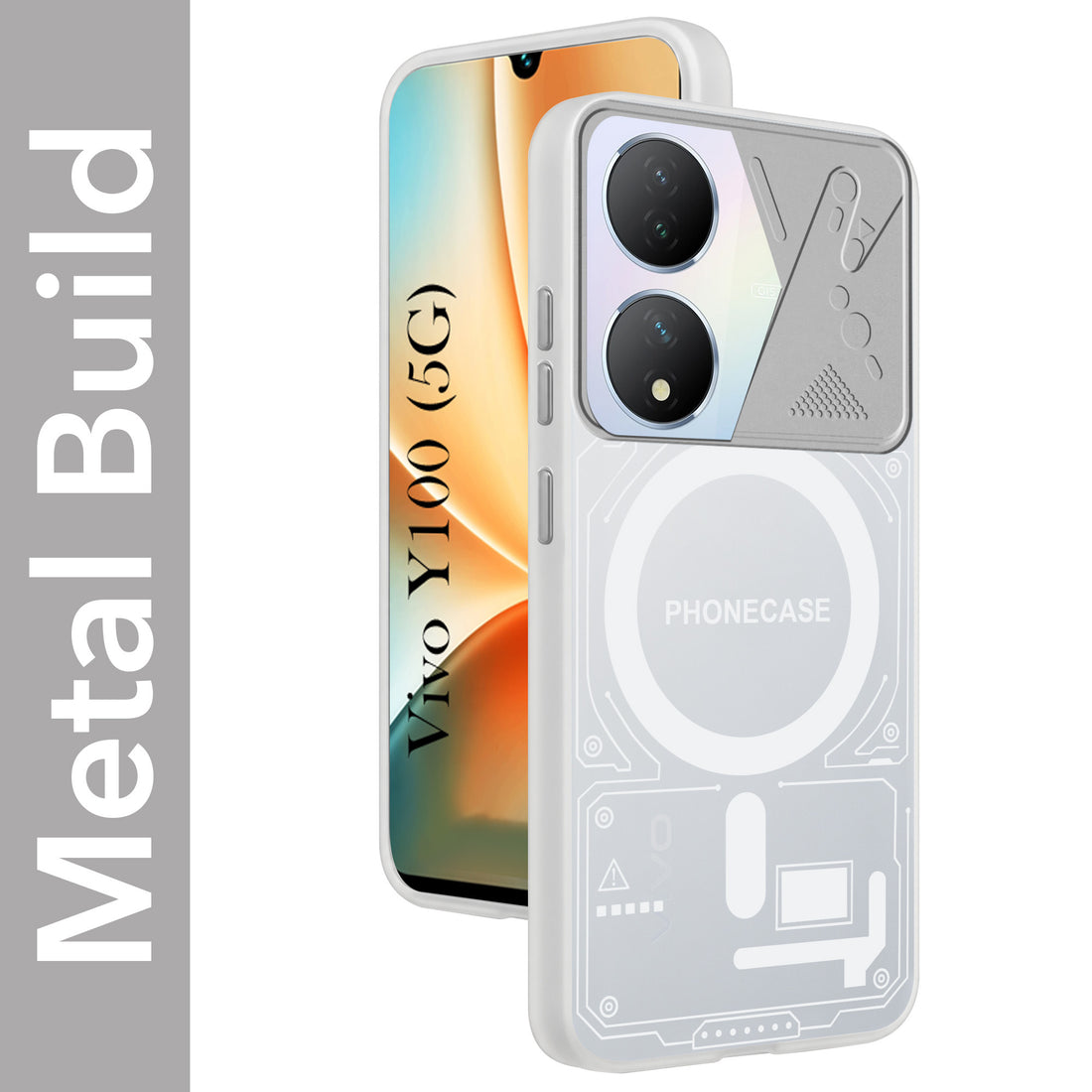 For Vivo Y100 5G Metallic Back Cover Case (Metallic Camera Protection & Buttons | Translucent Milky Shade | Hard Polycarbonate)