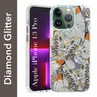 For Apple iPhone 13 Pro Back Cover Case (Luxury Floral Glitter Cute Butterfly | Diamond Studded Camera Bump | Girls & Women Design)
