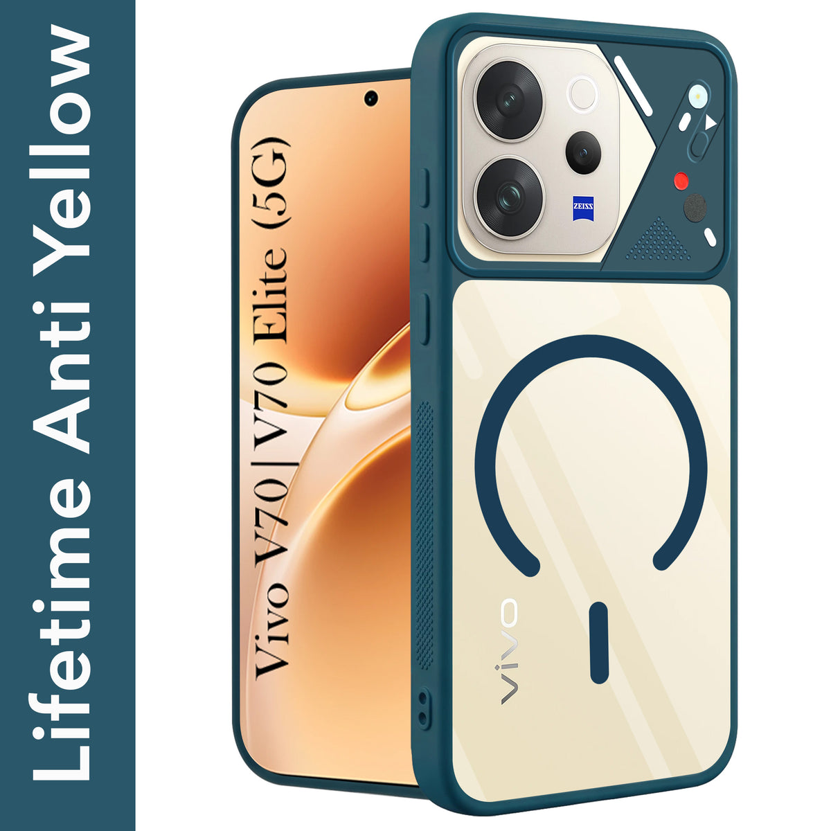 For Vivo V70 | Vivo V70 Elite 5G Back Cover Case Lifetime Anti-Yellow Clear (Camera Protection | Side Grip | Wireless MagSafe Compatible)