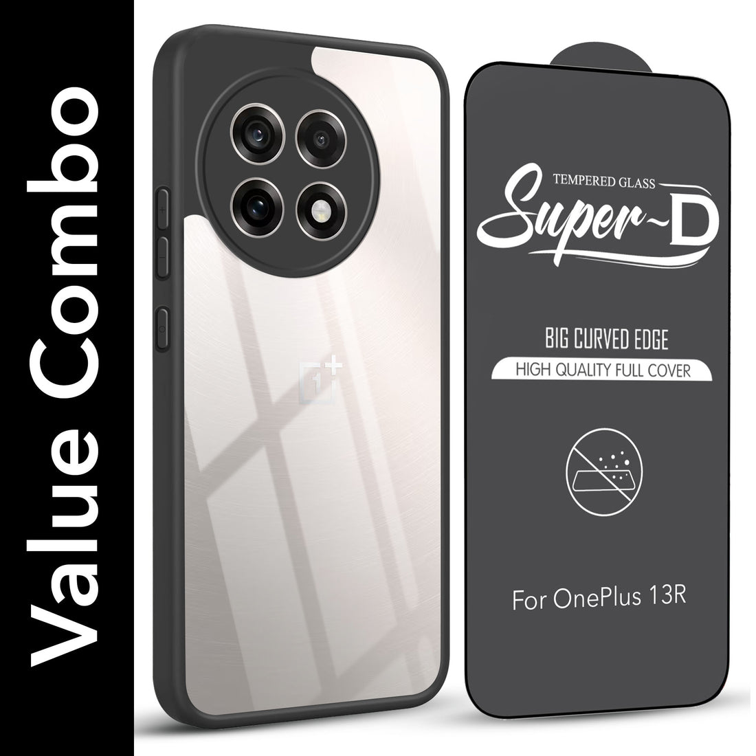 For OnePlus 13R 5G Combo with Back Cover and 9H Tempered Glass (Lifetime Anti-Yellow | Crystal Clear Shockproof | Oleophobic Coating Screen Glass)