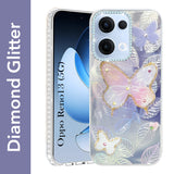 For Oppo Reno13 | Oppo Reno 13 Back Cover Case (Luxury Floral Glitter Cute Butterfly | Diamond Studded Camera Bump | Girls & Women Design)