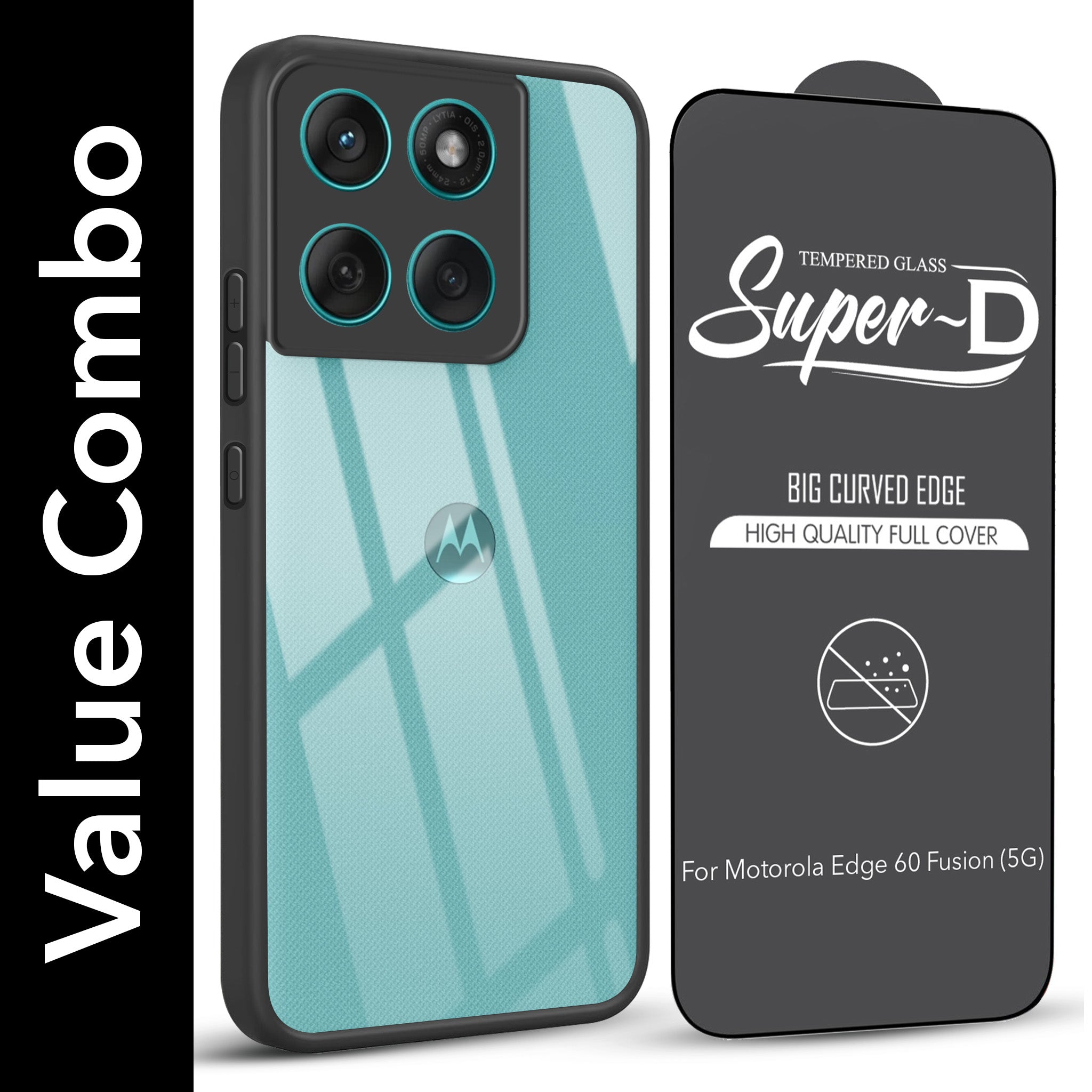 For Motorola Moto Edge 60 Fusion Combo with Back Cover and 9H Tempered Glass (Lifetime Anti-Yellow | Crystal Clear Shockproof | Oleophobic Coating Screen Glass)