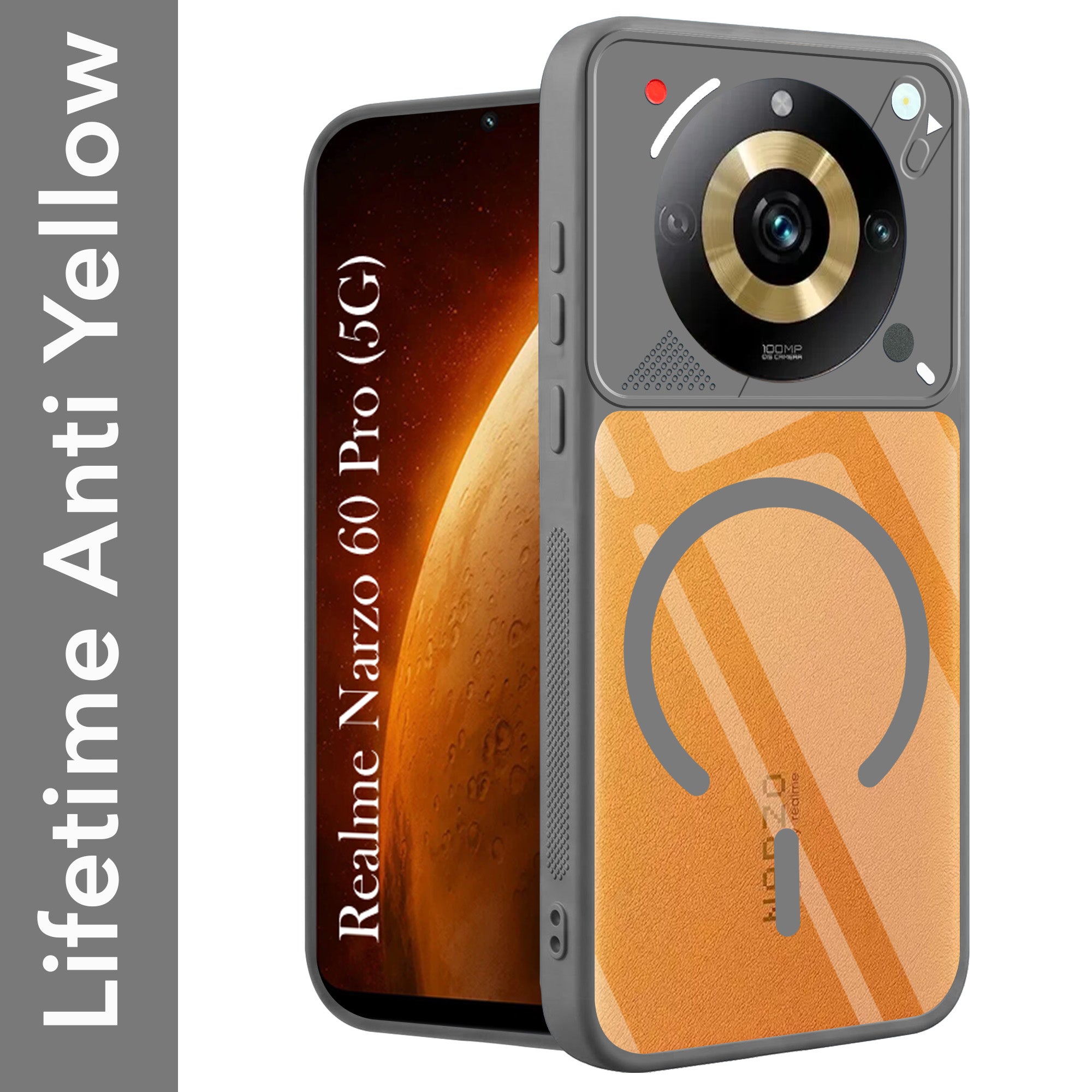 For Realme Narzo 60 Pro Back Cover Case Lifetime Anti-Yellow Clear (Camera Protection | Side Grip | Wireless MagSafe Compatible)