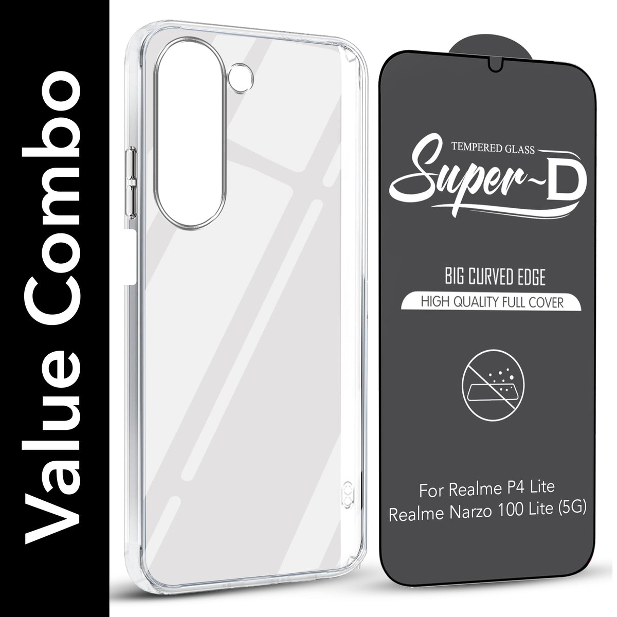 For Realme P4 Lite 5G | Narzo 100 Lite 5G Combo with Back Cover and 9H Tempered Glass (Lifetime Anti-Yellow | Sleek Hard Crystal | Oleophobic Coating Screen Glass)