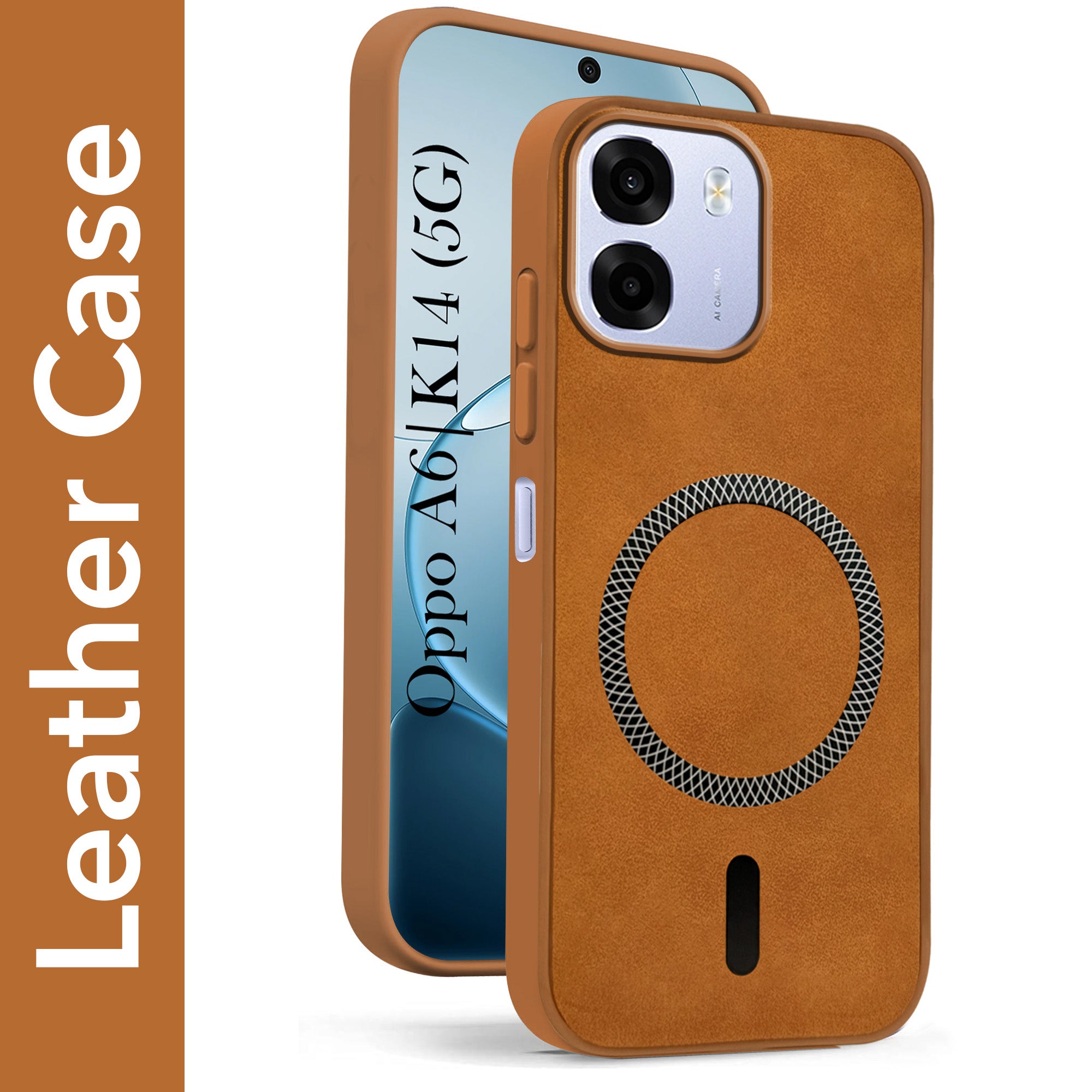 For Oppo A6 5G | Oppo K14 5G Back Cover Case Leather Finish (MagSafe Compatible Wireless Charging | Soft Touch | Camera Bump Protection)