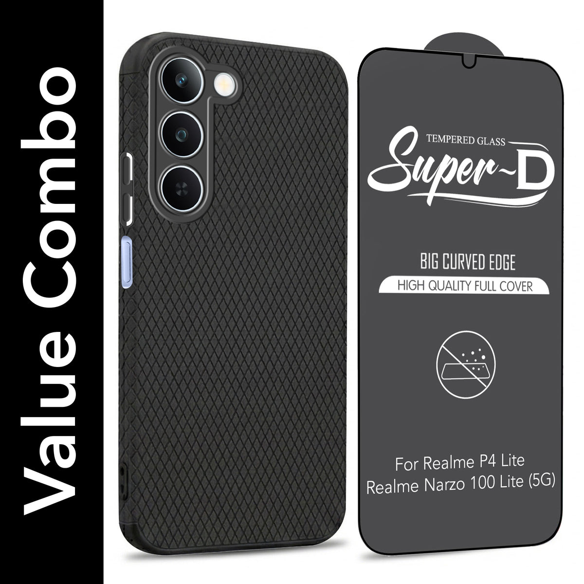 For Realme P4 Lite 5G | Narzo 100 Lite 5G Combo with Back Cover and 9H Tempered Glass (Liquid Silicone | Camera Protection | Oleophobic Coating Screen Glass)